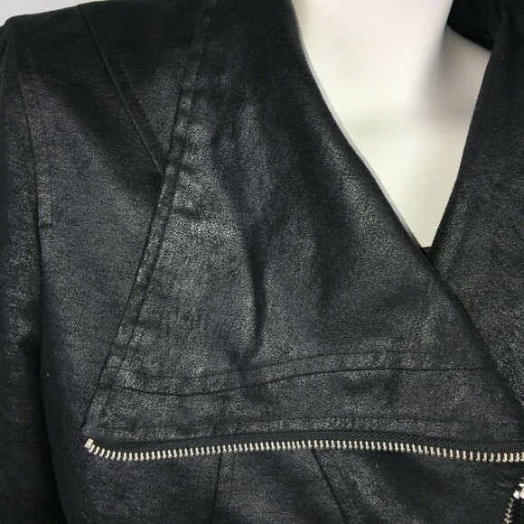 Calvin Klein Black Metallic Moto Micro Suede Jacket Motorcycle Zip Up Blazer S - Picture 4 of 9